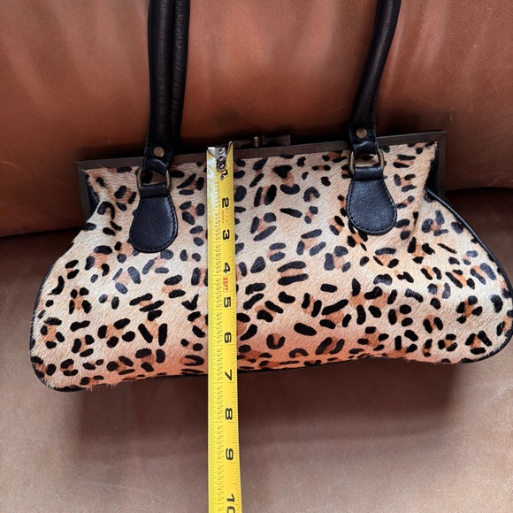 Vintage calf hair Leopard Print animal pony leather bag kisslock David Jeffery - Picture 10 of 15